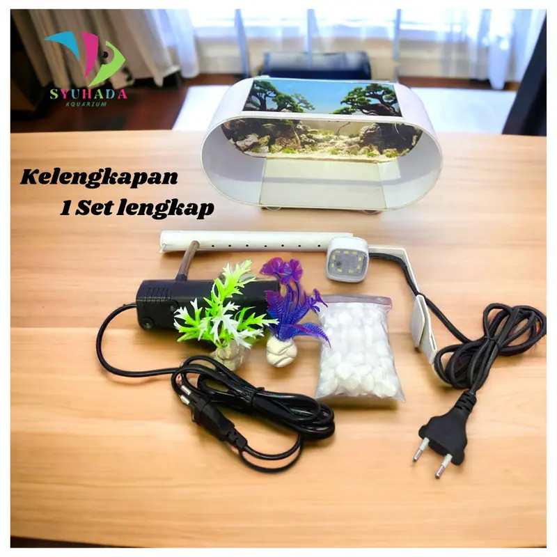 [COD] TERMURAH ! Aquarium set lengkap / aquarium mini ikan hias cupang lengkap mesin oxygn filter air mancur & lampu LED 5 Watt (B002) 3