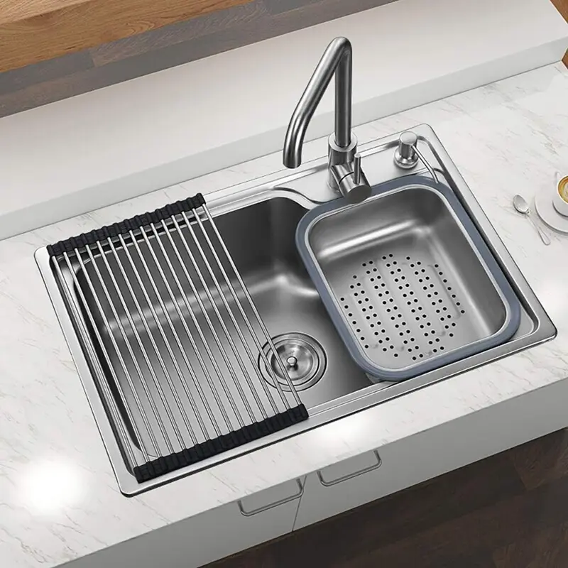 Rak Cuci Piring Lipat Stainless Foldable Kitchen Sink Drain Rack Multifungsi Anti Karat Penyimpanan 1