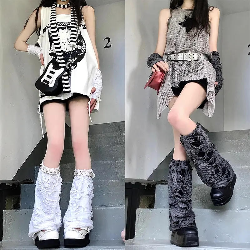 SS25 Y2K Hiphop Punk Frayed Holes Leg Warmers Gothic Punk Clothes Accessories Ripped Gloves Harajuku Boot Cuff Halloween Beggars Cosplay Womenswear Costumes Lingerie Lady