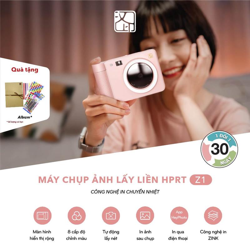 Máy chụp ảnh lấy liền HPRT Z1 - kết nối tự động - lấy nét tự động - thiết kế nhỏ gọn, tiện lợi không cần mực in, in qua APP, kết nối Bluetooth