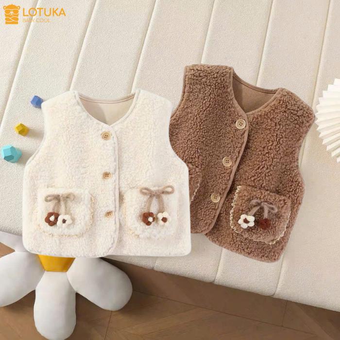  Áo Gile Lông Cừu 2 Lớp Có Túi Ấm Áp Mềm Mịn LOTUKA Cho Bé Áo Khoác Áo Thu Đông Quần Áo Trẻ Em Size 3-12kg 