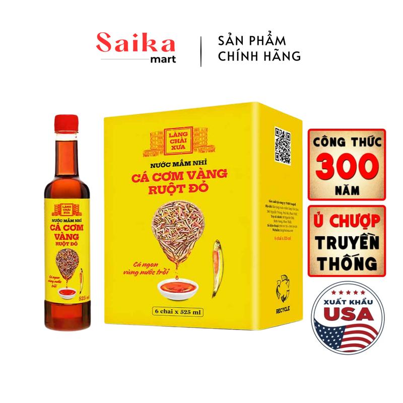Thùng 6 chai nước mắm nhỉ cá cơm vàng ruột đỏ Làng Chài Xưa 525ml/chai cá ngon vùng nước trồi 300 năm truyền thống phù hợp làm nước sốt và gia vị, Chua 3