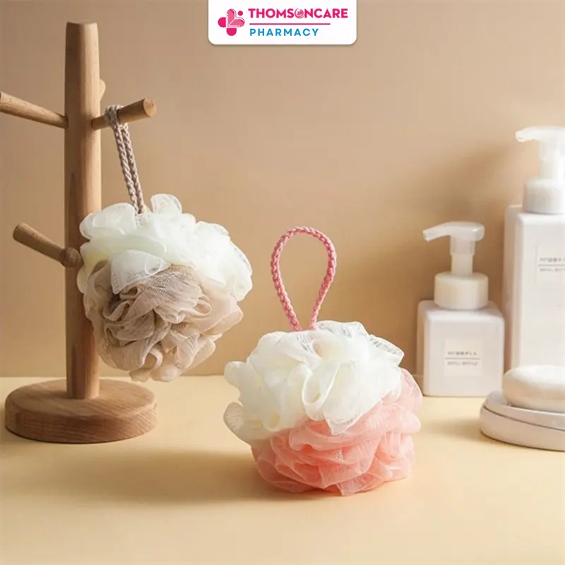 (Giao màu ngẫu nhiên) Bông tắm lưới tròn có dây tiện lợi giúp tạo bọt, chà lưng 0