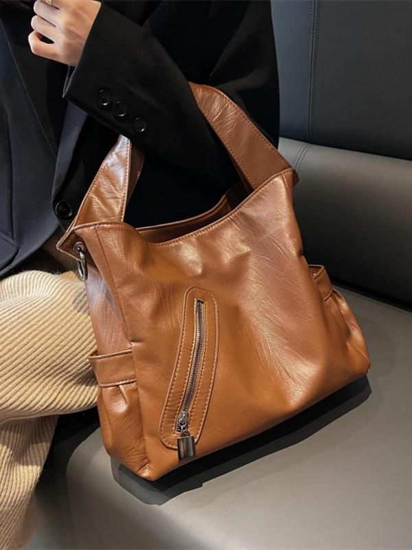Women's Solid Large Capacity Tote Bag, Fashionable Casual Shoulder Bag for Work & Daily Used, Casual Trendy Versatile High-quality Daily Commuting Bag, Girl Fashionable Shopping Bag 3
