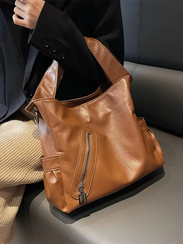 Women's Solid Large Capacity Tote Bag, Fashionable Casual Shoulder Bag for Work & Daily Used, Casual Trendy Versatile High-quality Daily Commuting Bag, Girl Fashionable Shopping Bag 2