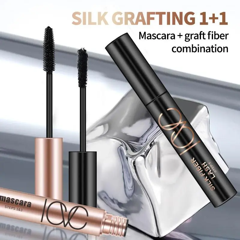 Long Lasting Eyelash Extensions Mascara & Graft Fiber Set, 2 Counts/set Eye Lashes Lengthening & Styling Mascara & Graft Fiber Stick 3