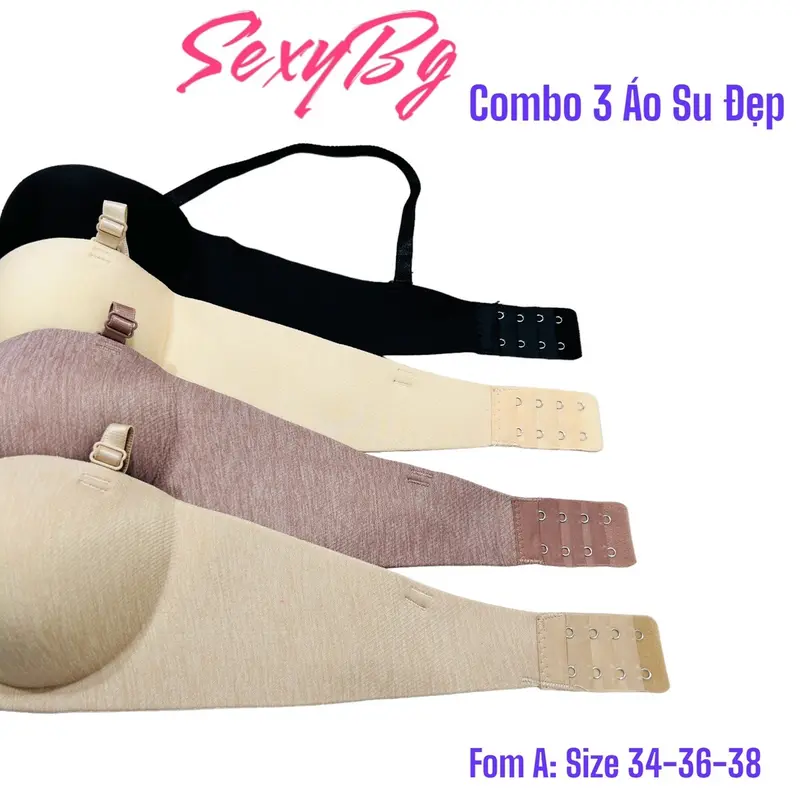 Combo 3 Áo Lót Nữ Su Nhung Vân Xước Thái Sang Trọng Cup Ngang Đệm 2 Phân Bra Nữ Kem Voi Voan 5
