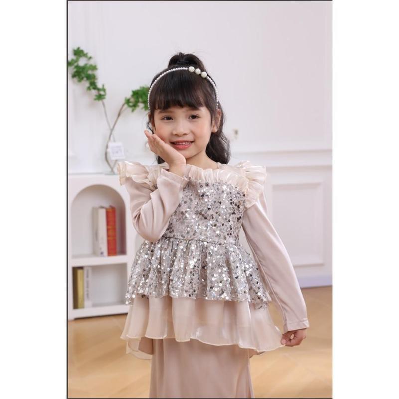 BLISS Elegant Baju Kurung Sequin Budak Perempuan Peplum Cotton