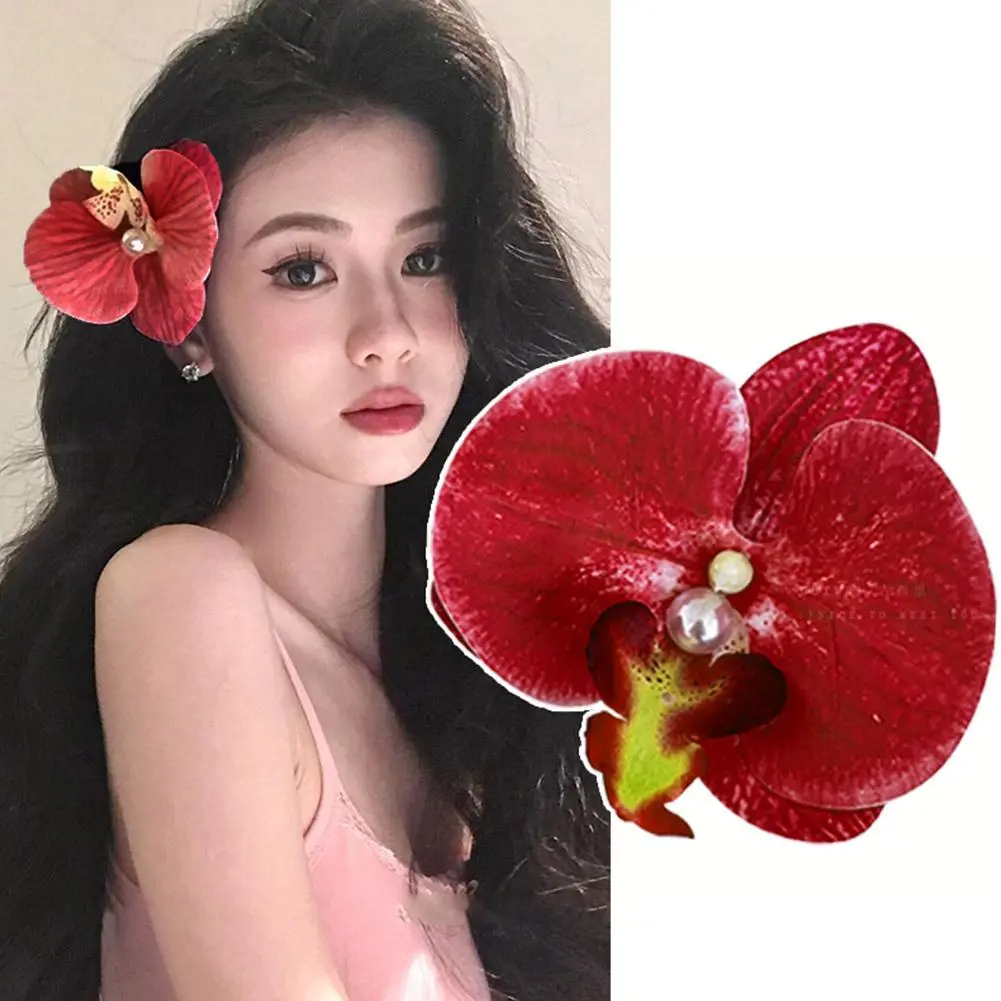 Kẹp Tóc Phalaenopsis, Màu Hồng, Cài Tóc Tay Cầm Bên, Mô Phỏng Hoa Đầu, Kẹp Tóc Cài Tóc, Thích Hợp Cho Bờ Biển
