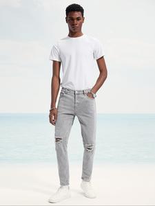 Men's Regular Fit Solid Color Ripped Jeans, Casual Comfy Denim Pants for Daily Wear, Fashion Men's Bottoms for All Seasons