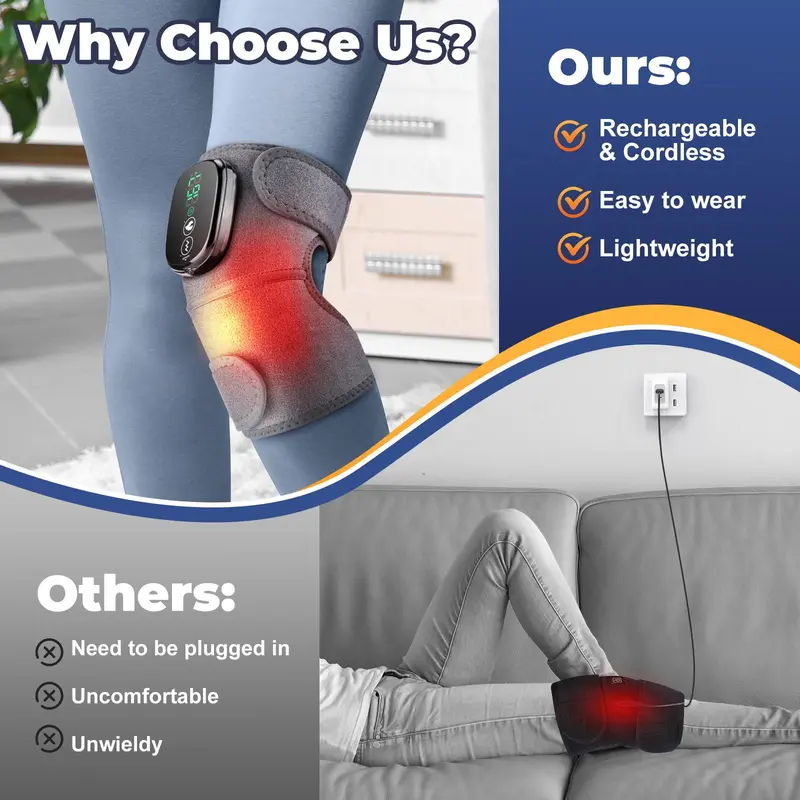 Electric Knee Massager, Rechargeable 3 in 1 Knee Elbow Shoulder Heating Pad, Wireless Hot Compress Relaxation Vibration Massage Tool for Home & Travel 6