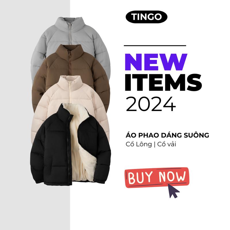 Áo Khoác Phao Suông lót lông cừu cao cấp TINGO, Áo đại hàn dày dặn Chống rét, Giữ ấm cơ thể cho nam nữ Unisex Menswear Jacket Menswear Jacket, 4 màu aokhoac nam 11 aolot  long