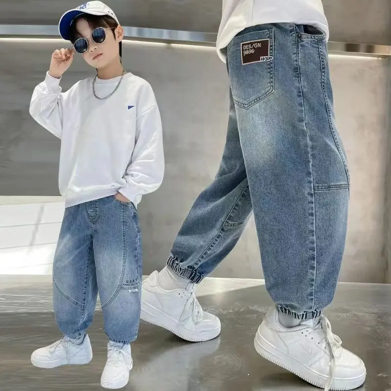 Quần Jean Bé Trai, Siêu Mềm, Dành Cho Trẻ Trung Và Lớn, Khâu Denim, Phiên Bản Dáng Rộng Mùa Xuân Và Mùa Thu, Có Dây Đeo Mắt Cá Chân, Thể Thao Đi Chơi Phong Cách Hàn Quốc, Hàng Mới Về, Năm 2025 4