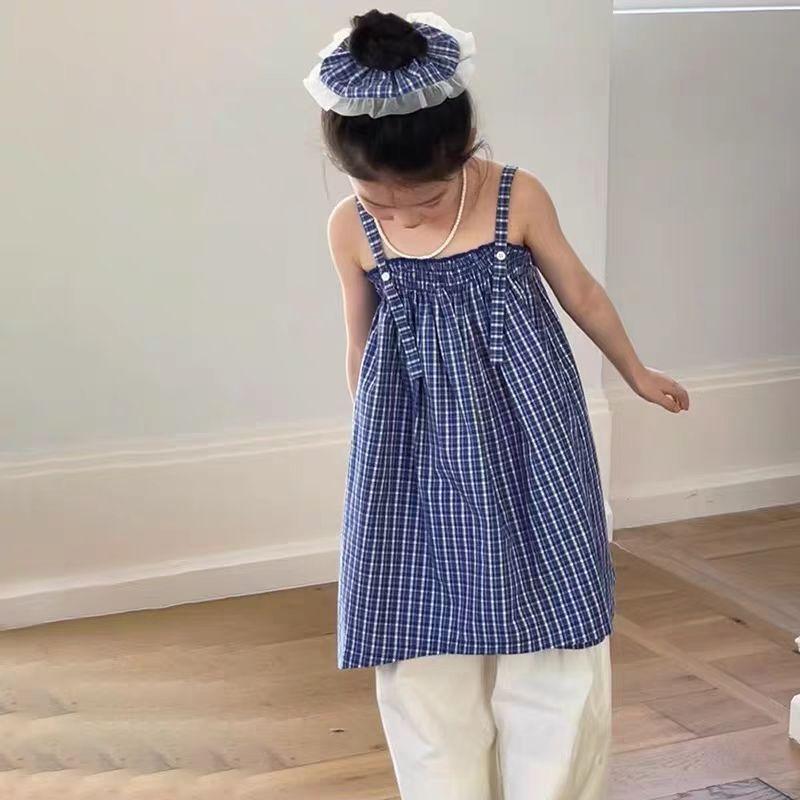 Trang Phục Mùa Hè Cho Bé Gái, Phong Cách Hàn Quốc Mới, Váy Vest Kẻ Sọc Thời Trang, Quần Ống Rộng Cho Bé Gái, Bộ Hai Mảnh, 2023, Thích Hợp Cho Trẻ Em 3