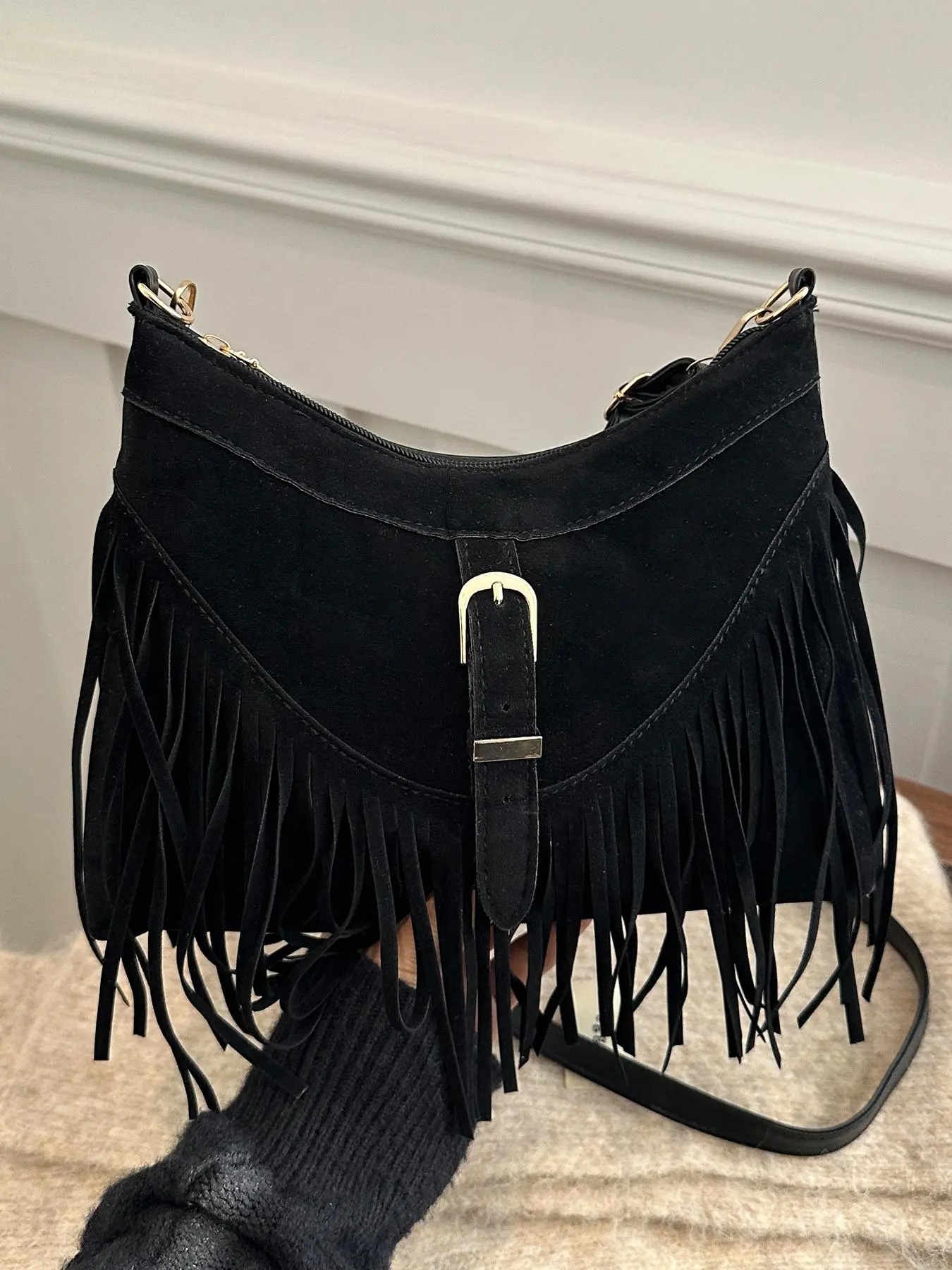 Women's Street Style Fringe Decorated Shoulder Bag, Trendy Solid Color Crossbody Bag, Fashionable Bag for Daily Use
