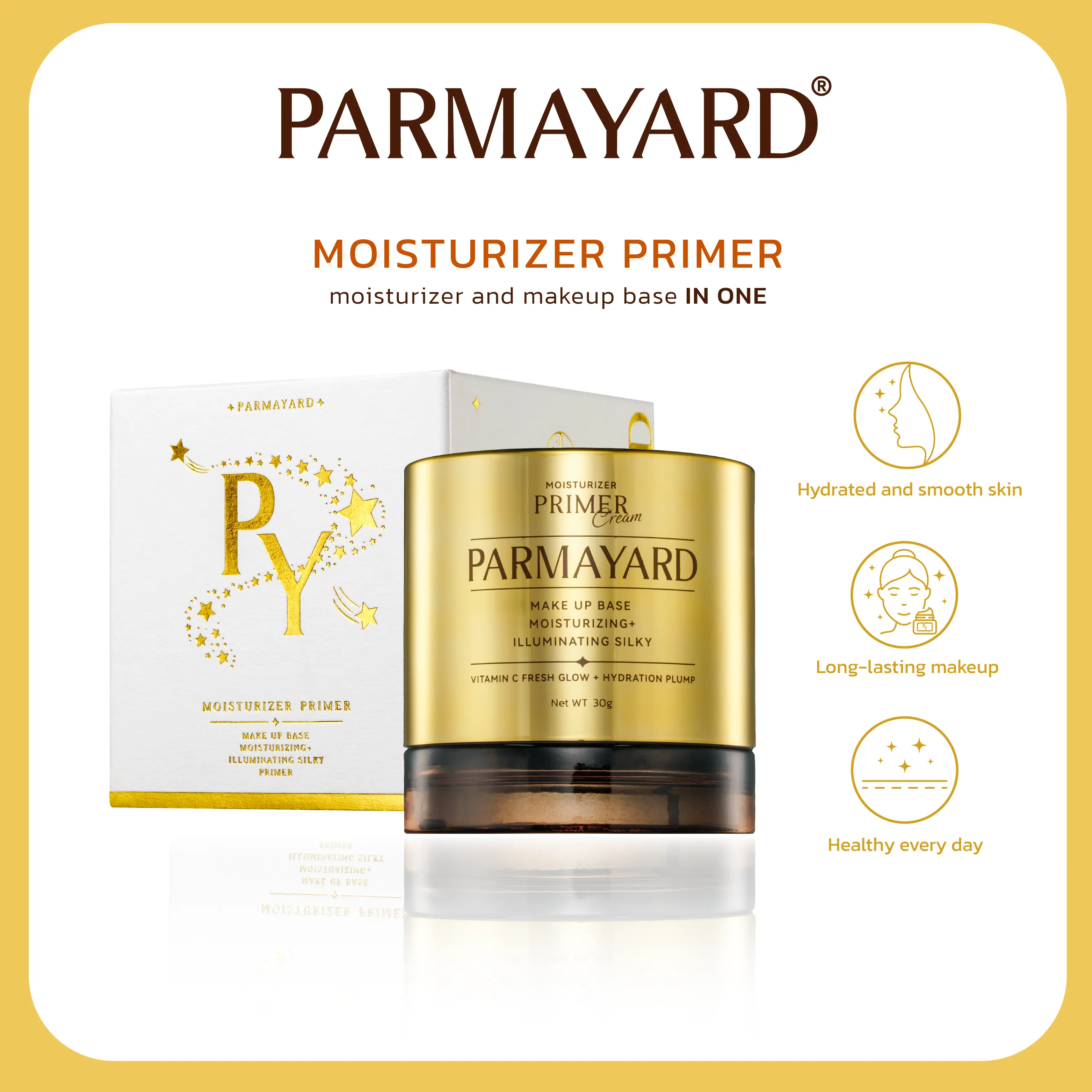 PARMAYARD Moisturizer Primer, makeup base, orange scent, adjusts the skin before applying makeup, nourishes the face, makes the makeup last longer