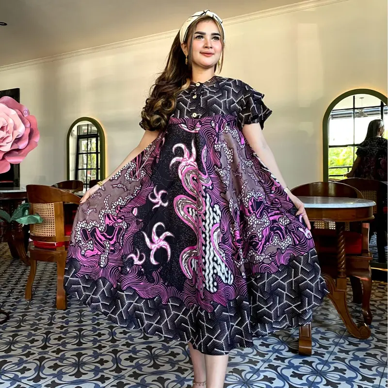 DASTER PAYUNG JUMBO MOTIF WAYANG TERBARU KANCING DEPAN Busui remaja Ibu Menyusui Bumil Lengan Hamil Rayon daster  bunga 5