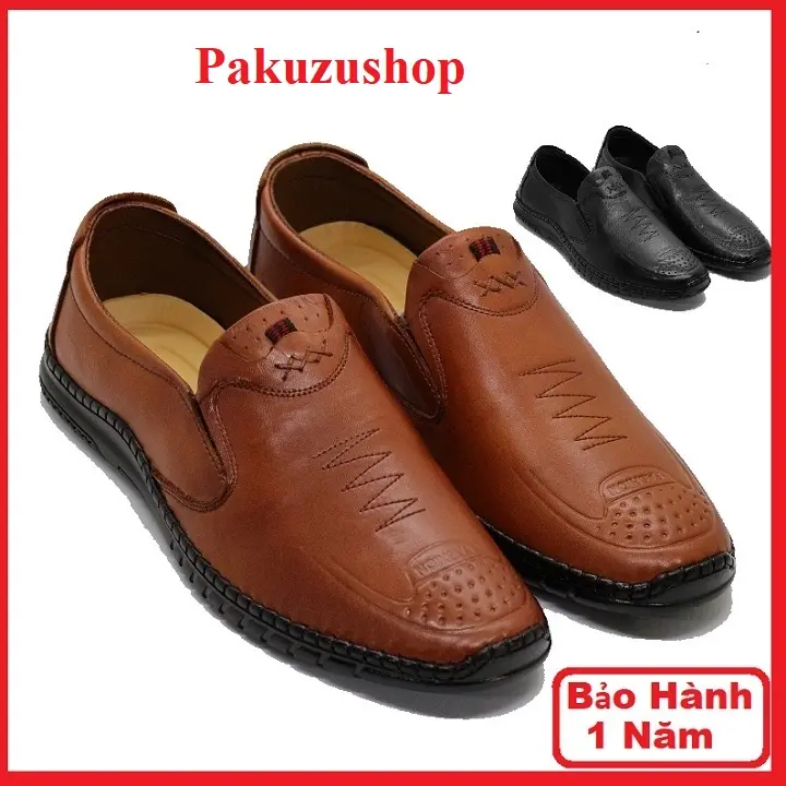 Giày lười nam da Bò cao cấp màu nâu da bò, đế cao su nềm em chân, đẹp bền, Bảo hành 12 tháng