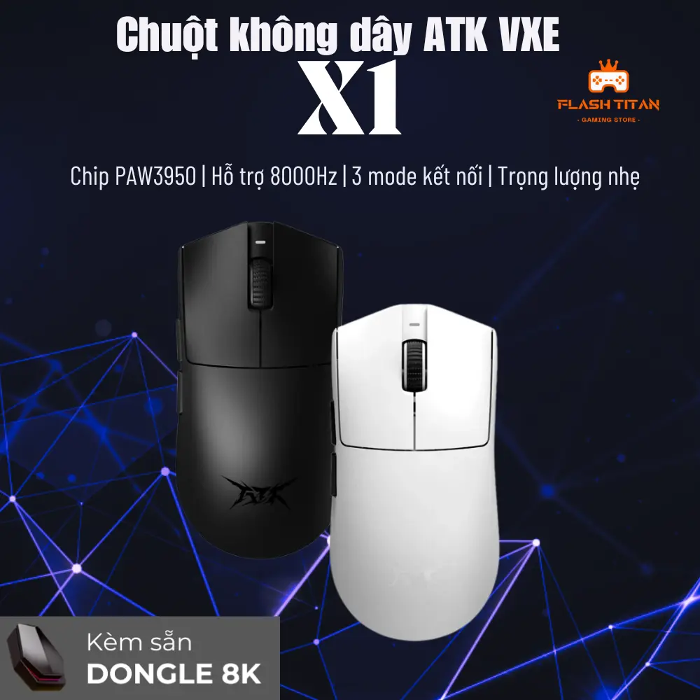 Chuột Máy Tính Không Dây ATK X1 PRO - Chip PAW3950 Mạnh Mẽ - 3 Chế Độ Kết Nối - Dongle hỗ trợ 8000hz | BigBuy360 - bigbuy360.vn