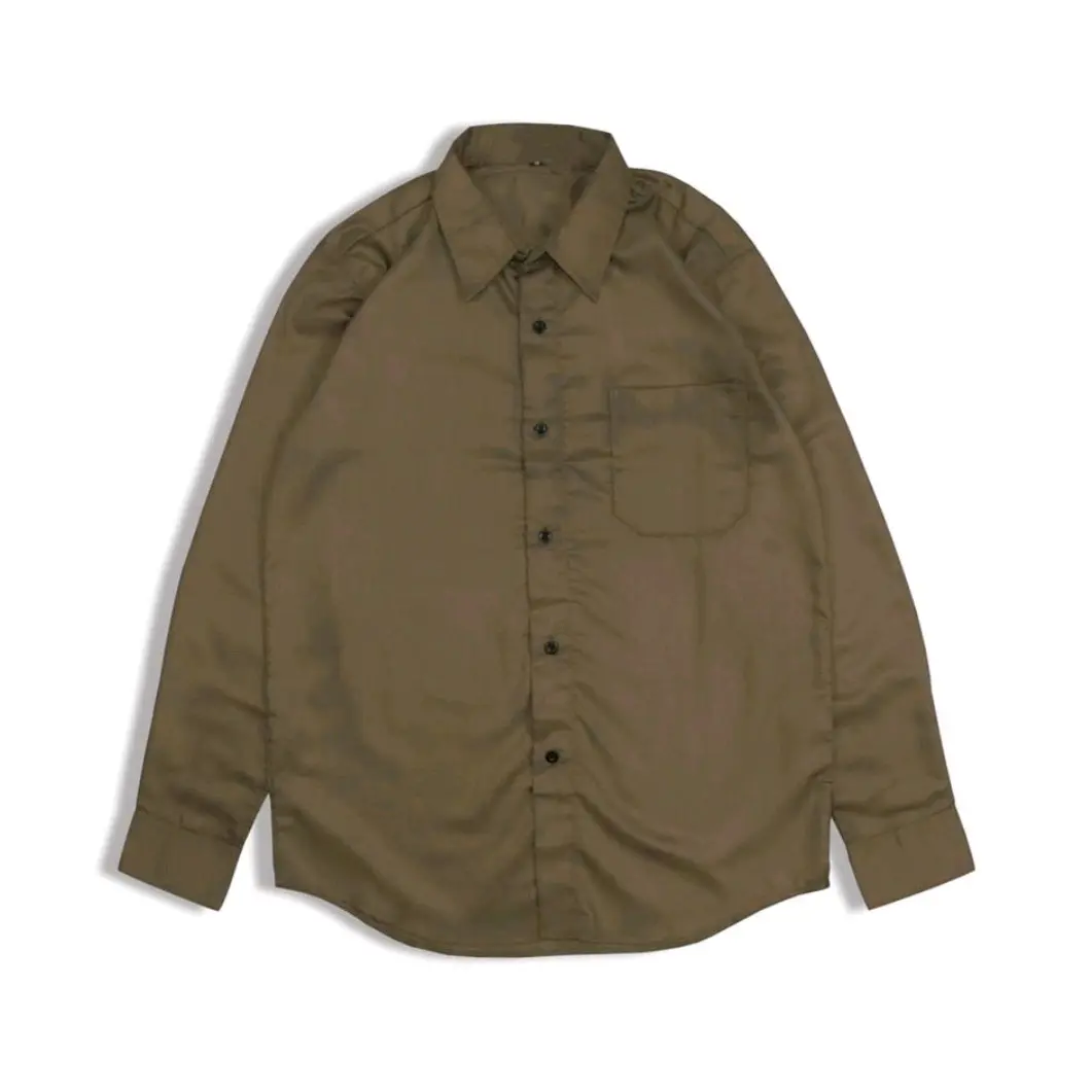 Kemeja Lengan Panjang Polos Pria Warna Olive/Army - Toyobo M L XL