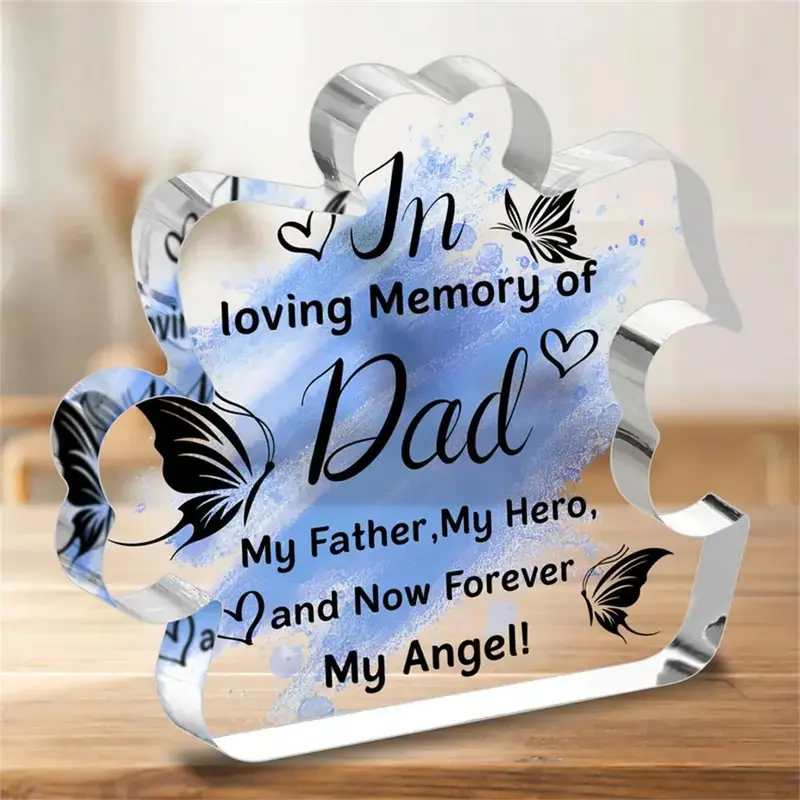 Acrylic Puzzle Shaped Plaque, in Memory Of Dad Letter Pattern Desk Decor, Birthday Gift for Dad, Home Decor, Room Decor, Signs 0