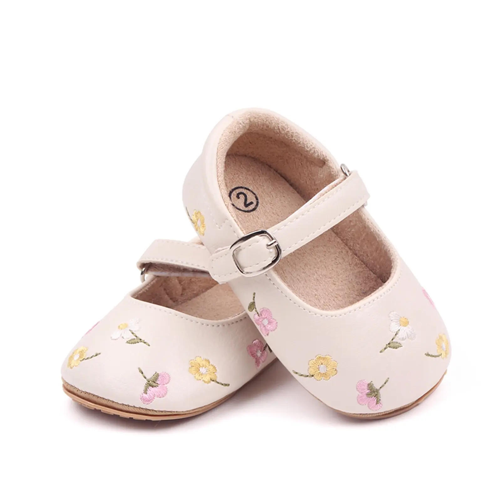 Baby Girls Shoes Flats PU Leather Infant Dress Shoes Floral Embroidery Princess Shoes For 0~18 Months