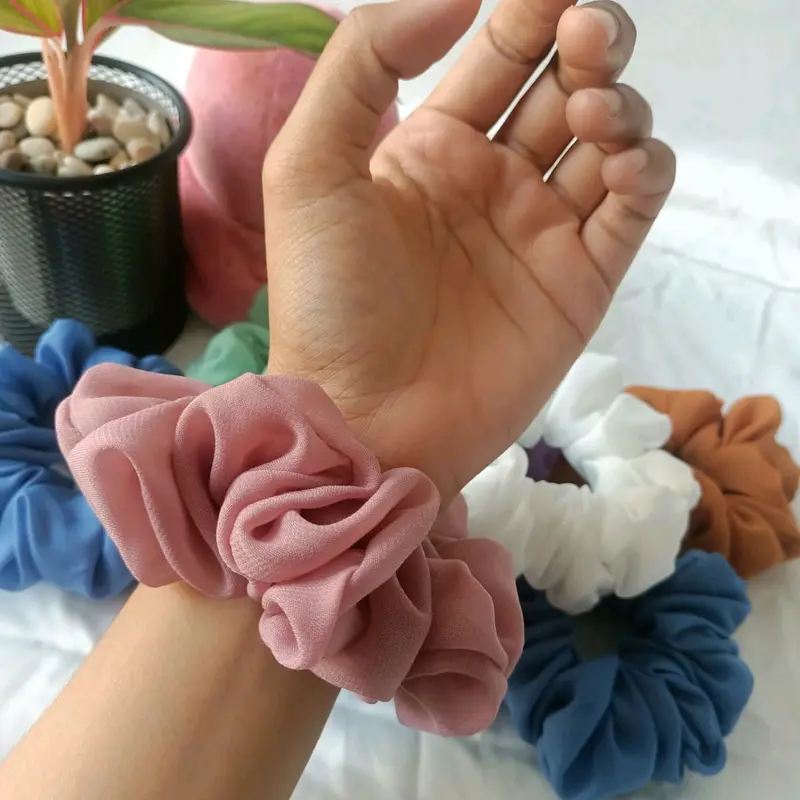 30pcs Souvenir Scrunchie Bahan Polycatton/Scrunchie Hijab/Paket ikat Rambut/Souvenir Pernikahan murah Karet korea cepol rambut Cepolan tile 1