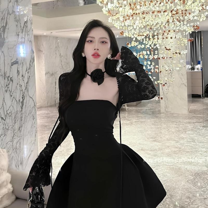 Hương LyLy - H11 Váy tafta phối ren tay dài và cổ hoa 3