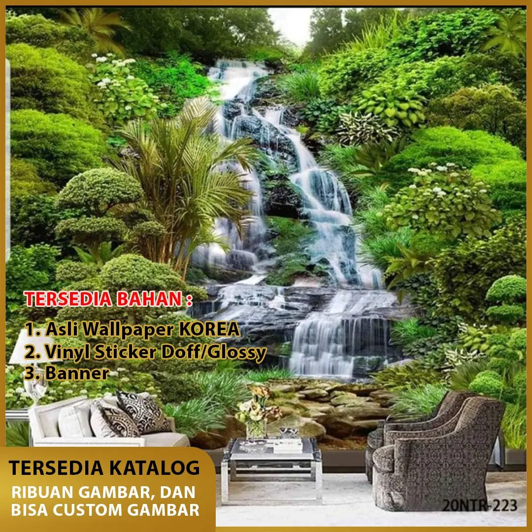 WALLPAPER CUSTOM 3D PEMANDANGAN AIR TERJUN Wallpaper Custom 3D  Wallpaper Dinding Sticker  WallStiker Wall banner Waterfall Air Terjun