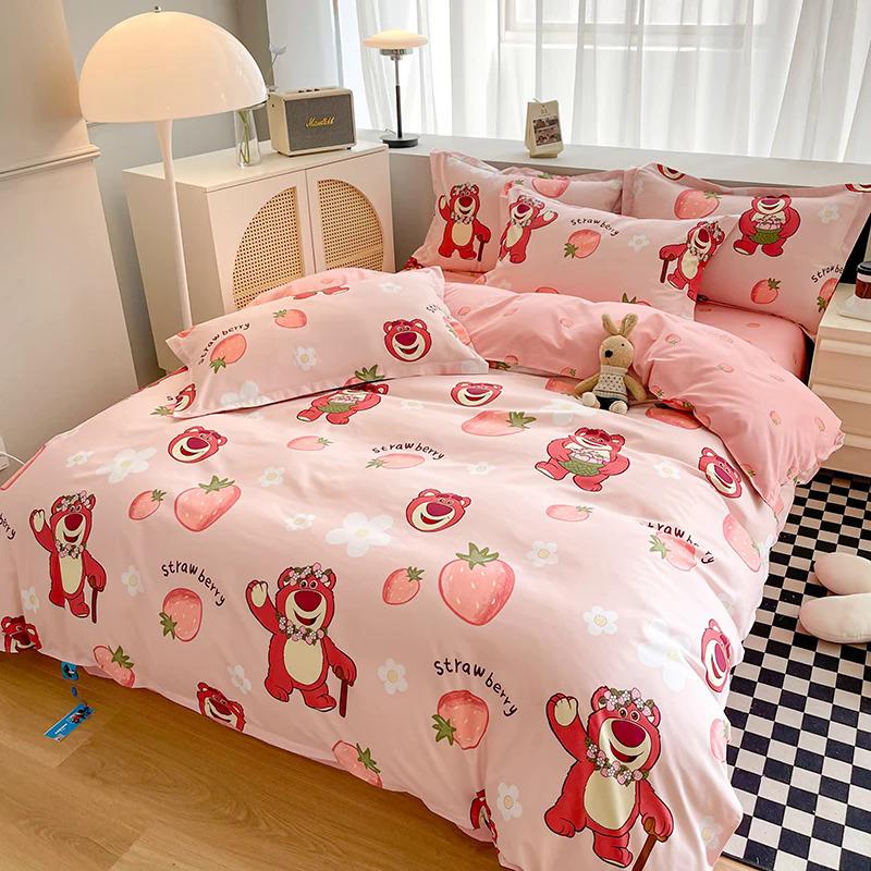 Product Introduction of EGW spring bedding set 3PCs cartoon Boys Girls bed linen Grey Lion pink bear pillowcase printed home linen for children kids 38