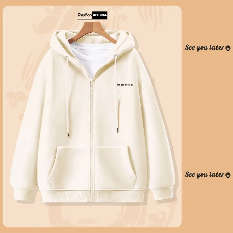 Áo Hoodie Zip THÊU, Áo Khoác Nam Nữ Unisex By PEABOO Mã HZ See You Later Chất Nỉ Bông Form Rộng Mũ 2 Lớp 3