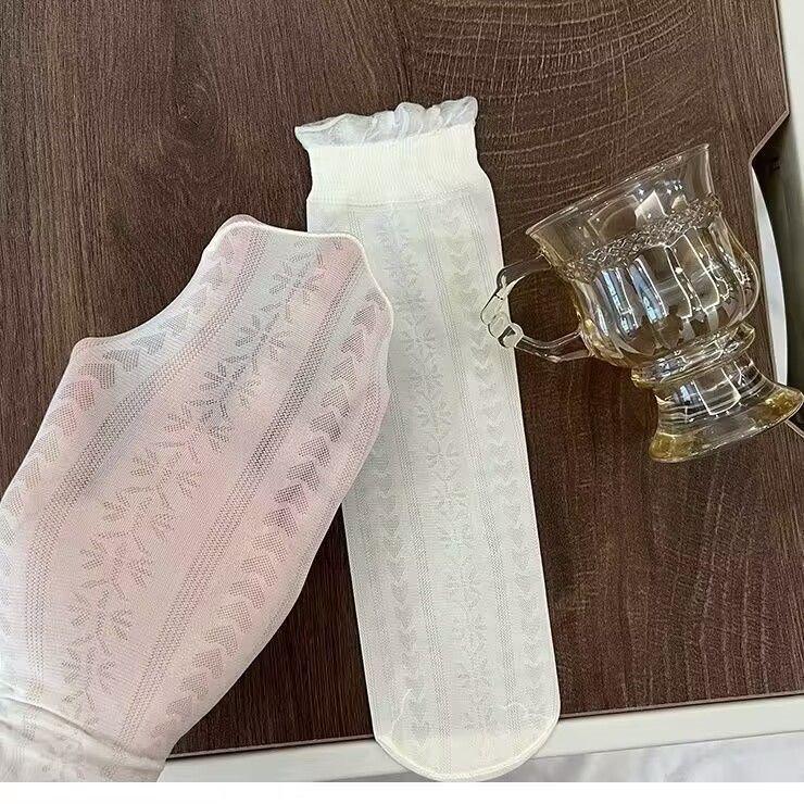 Vớ Mùa Hè, Chất Liệu Lụa Lạnh Vớ Ngắn, Siêu Mỏng, Vớ Không Gót, Có Viền Ren, Dành Cho Nữ, Vớ Mù Dính, Phong Cách Lolita Lưới, Thấm Hút Mồ Hôi, Vớ Trơn 5