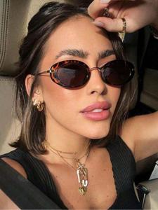 Lentes de sol vintage de moda con marco ovalado para mujer, lentes de sol casuales de moda con montura completa para uso diario, accesorios de moda para actividades al aire libre