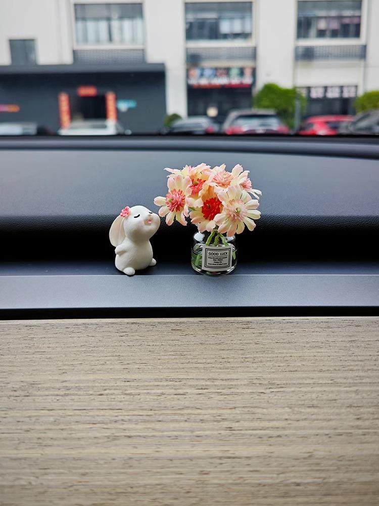 Product Introduction of Little Rabbit New Jasmine Flower Dashboard Healing Ornament Car Mini Vase Decoration Perfume Car Interior Decoration 8