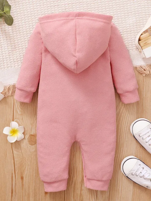 Baby Girl's Letter Print Long Sleeve Hooded Jumpsuit, Cozy Cute Casual One-piece Outfit for Newborn Infant Kids Spring & Fall Daily Wear, Baby Girl Clothes, Babies Clothes Nutmeg Female Baby Clothing Winter 2024 1