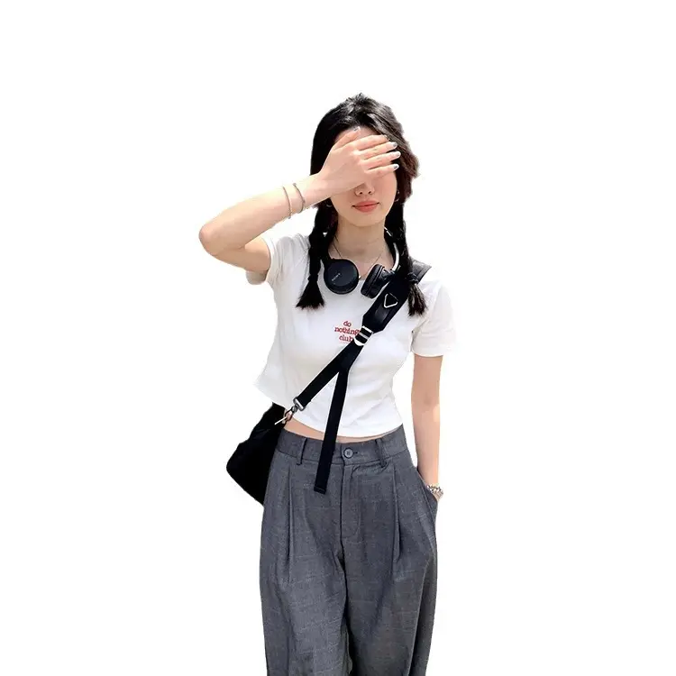 Áo Thun Mùa Hè, Phong Cách Hàn Quốc, Bó Sát, Dễ Phối Đồ, Thiết Kế Đơn Giản, Phong Cách Cô Gái Nóng Bỏng, Có In Chữ, ngắn Tay, Dành Cho Nữ, Hợp Xu hướng 4
