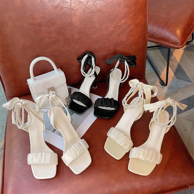 Giày cao gót Size 35-43 nữ đế nhọn thắt nơ 7 phân, giày sandal 7 phân quai ngọc hottrend 2022 mã LTS56