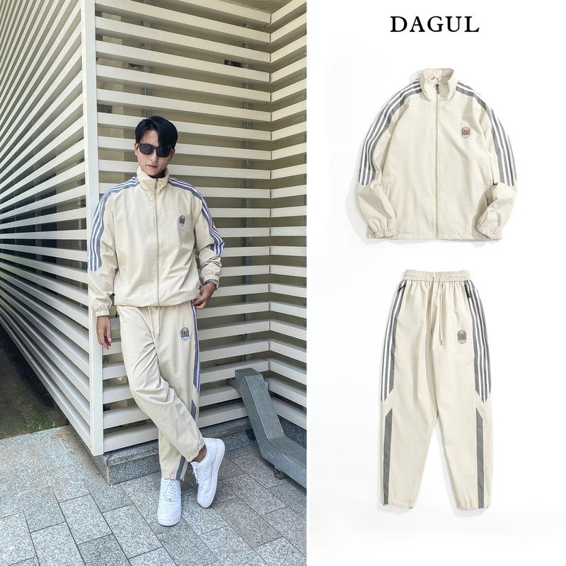 Bộ gió đồ bộ nam nữ DAGUL nam nữ phối viền lót lưới logo thêu túi quần và túi áo có dây kéo khóa cản gió và đi được mưa nhỏ - Menswear