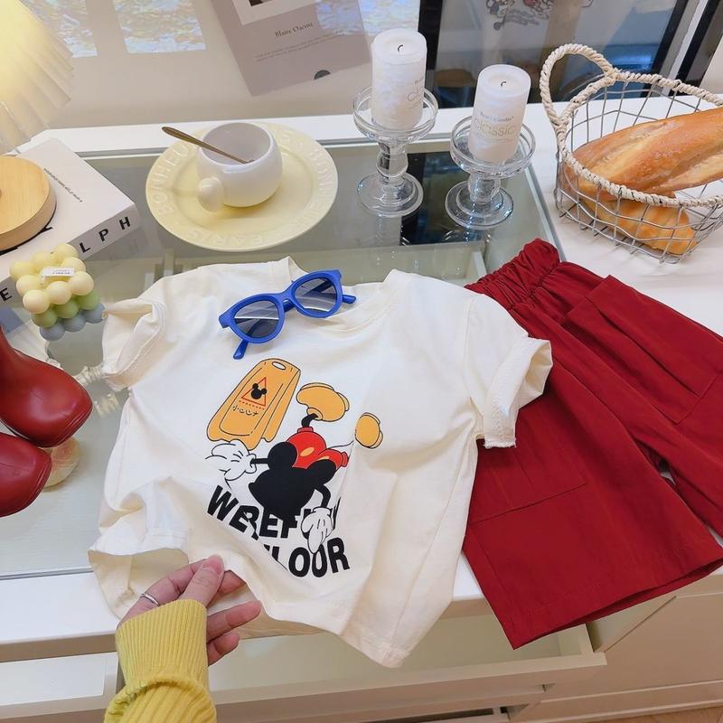 Product Introduction of Summer Children's Casual Set Pure Cotton T-Shirt Korean Style Fun Cartoon Short Sleeve New Boys Girls Two-Piece Set Trendy 12