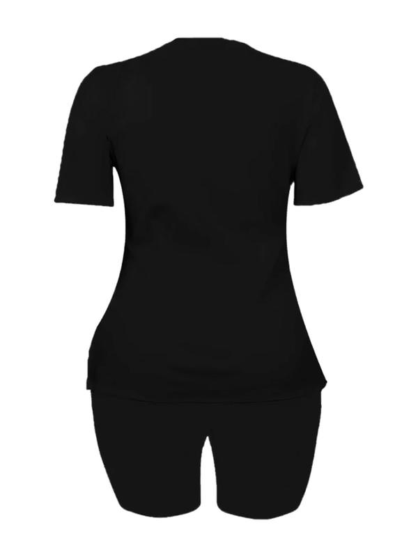 Two-piece Set Women's Solid Shorts Set, Trendy Short Sleeve Round Neck T-shirt & Skinny Shorts Co-ord Set, Summer Sets, Summer Clothes Women, Summer Sets, Causal Summer Outfits 2024, Holiday Evening Outfits 2024, Evening Outfits on Holiday 1