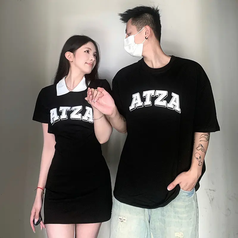 Trang Phục Cặp Đôi, Phong Cách Mới Mùa Hè, Váy Một Mảnh, In Chữ Cao Cấp, Váy Túi Hông Cô Gái Nóng Bỏng, Cổ Tròn, Bán Chạy