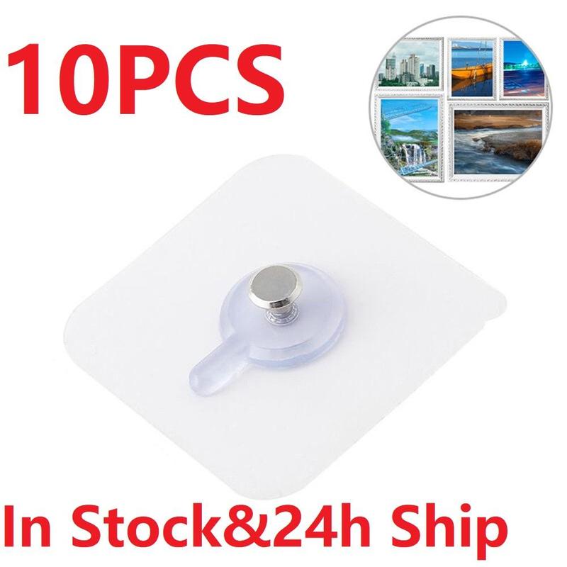 10pcs Clear Wall Sticky Hook, Adhesive Wall Hook, Clear Plastic Reusable Seamless Wall Mount Hanger Hooks For Kitchen Bathroom 2