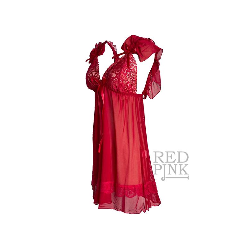[Red Pink] Lingerie Dress Fit Hitam Big Jumbo Size Baju Tidur Daster Jumbo Wanita Premium X3P 4
