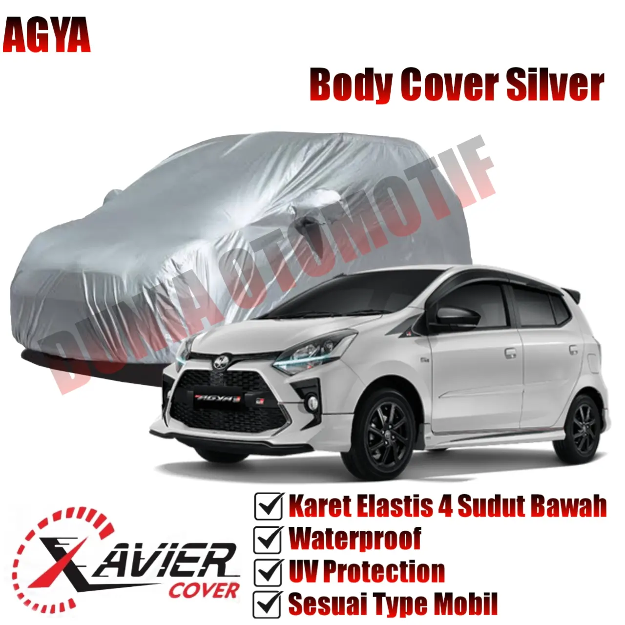 Silver Cover Mobil Agya / Ayla Indoor Outdoor anti UV dan Waterproof