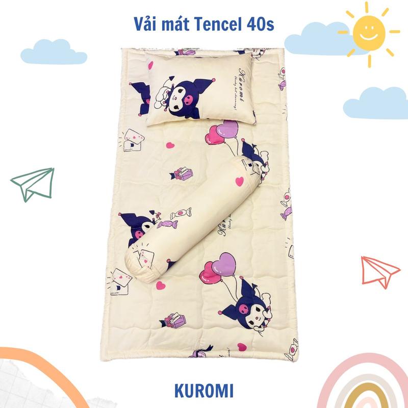 [Tặng túi đựng] Bộ gối nệm Capybara, Kuromi, ô tô NHIỀU SIZE Mitu Home cho bé trai bé gái đi học bán trú, vải Tencel siêu mềm mát thấm hút mồ hôi tốt - Nệm gấp gọn chống thấm trải lót nôi cũi Kem CBTH
