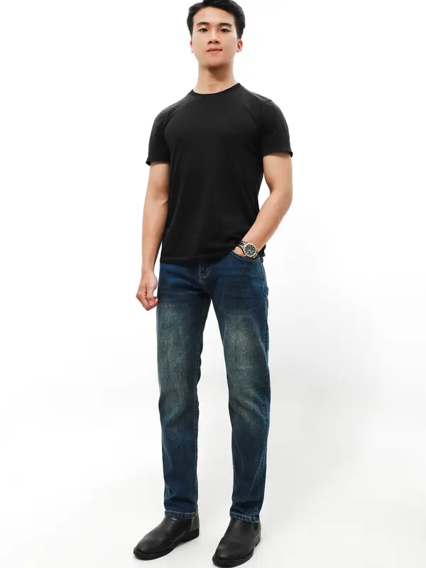 [QTV2] Quần jean nam co giãn, màu xanh dương wash trắng thời trang trước và sau, quần rin form ống slimfit_Q79 Pants Menswear Có Túi Cotton Denim 6