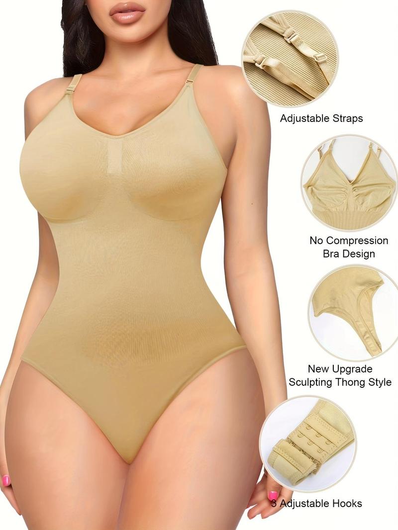Product Introduction of Women's Solid Backless V Neck Shapewear Bodysuit, Hook Eye Design Basic Minimalist Adjustable Strap Bodysuit, Ladies Shapewear for Daily Wear, Tummy Tuck Garment 9