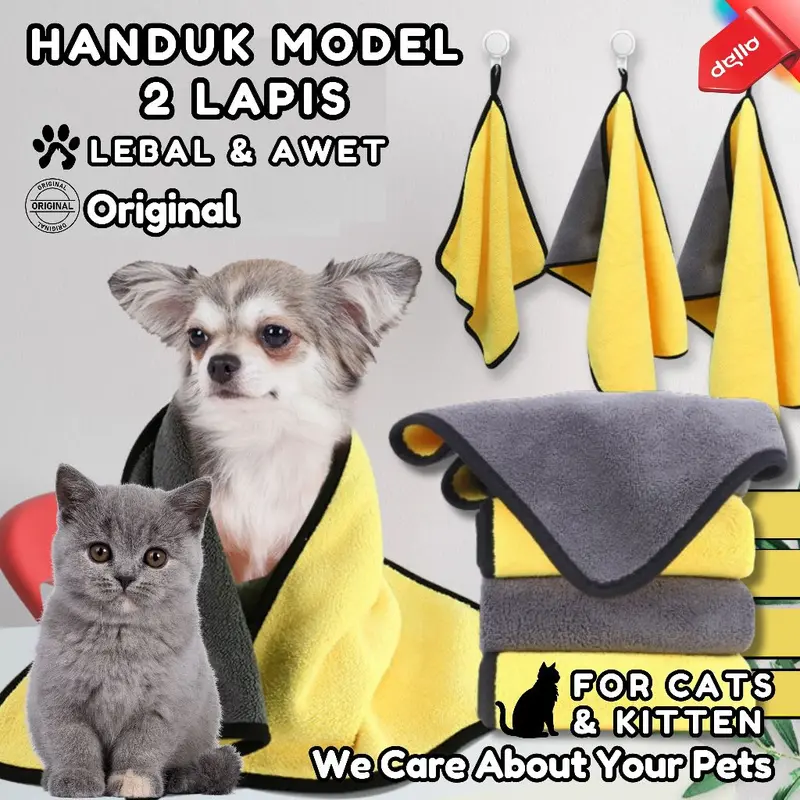 Handuk Microfiber Kucing Empuk Adem Tebal & Nyaman Daya Serap Tinggi Dan Microfibe Cepat Kering Handuk Anjing Pet Towel Kucing DELLO 0
