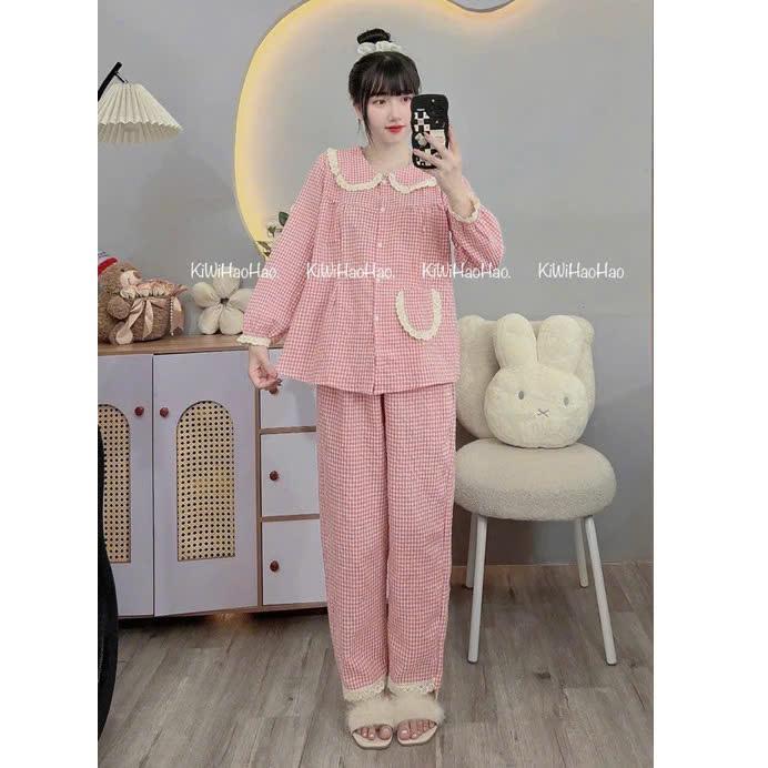 V07 - Bộ Bầu - Bộ Sau Sinh Dài Tay Đũi Xốp Mềm Mịn Cổ Sen Ren Viền 1 Túi - Áo Có Khoá Kéo Quân Có Chun Chỉnh - Freesize Dưới 72kg 6