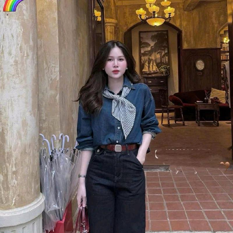ÁO SƠ MI BÒ GIẶT TAY DÀI KÈM KHĂN SỌC - HÀNG TK 0